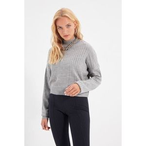 Šedý pletený svetr s vysokým límcem od značky Trendyol obraz