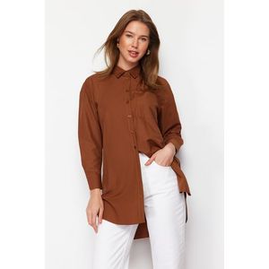 Trendyol Dark Brown Woven Shirt with Pocket and Slit Detail obraz