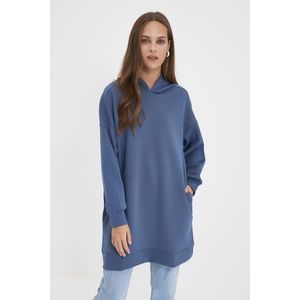Trendyol Navy Blue Hooded Pocket Scuba Knitted Oversize Sweatshirt obraz