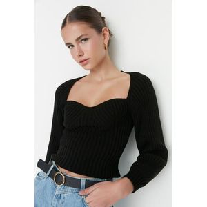 Trendyol Black Crop Heart Collar Knitwear Sweater obraz