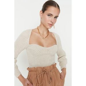 Trendyol Stone Crop Heart Collar Knitwear Sweater obraz