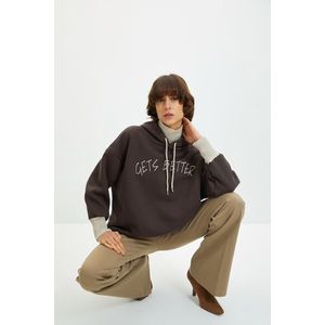 Trendyol Brown Thick Fleece Inner Tricot Tape Detailed Hooded Knitted Sweatshirt obraz