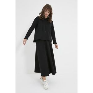 Trendyol Black Hooded Sweatshirt-Skirt Knitted Suit obraz