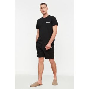 Trendyol Black Regular Fit Printed Shorts Pajamas Set obraz