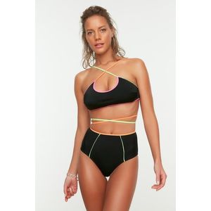 Trendyol Black High Waist Bikini Bottoms With Colorful Piping Detailed obraz