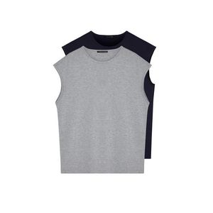 Trendyol Basic Navy Blue-Grey 2 Pack Oversize/Wide Cut Cotton Sleeveless T-Shirt/Athlete obraz