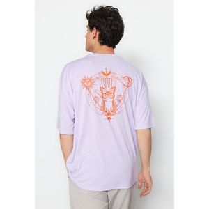 Trendyol Lilac Men's Oversize/Wide Cut Crew Neck Short Sleeved Printed T-Shirt obraz
