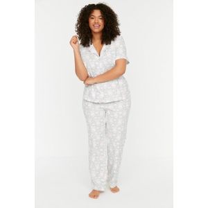 Trendyol Curve Gray Printed Knitted Buttons Pajamas Set obraz