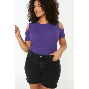 Trendyol Curve Purple Ribbed Knitted Cut Out Detailed Blouse obraz
