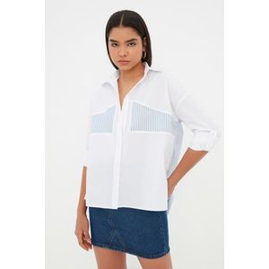 Trendyol Ecru Stripe Detailed Oversize Wide Cut Woven Shirt obraz