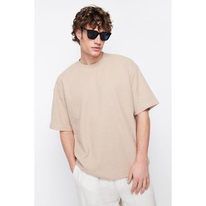Trendyol Camel Oversize/Wide-Fit Crew Neck Short Sleeve Basic Textured T-shirt obraz
