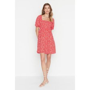 Trendyol Red Floral Skater/Waist Opening Guiped Viscose Mini Woven Dress obraz