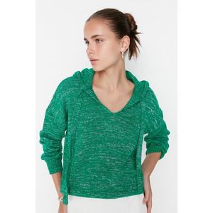Trendyol zelený pletený svetr s kapucí obraz