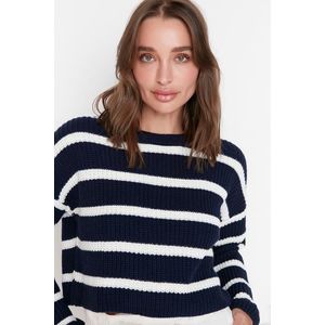 Trendyol Navy Blue Crop Basic Striped Knitwear Sweater obraz