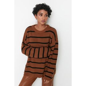 Trendyol Camel široký vzor pruhovaný pletený svetr obraz