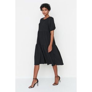 Trendyol Black Wide Cut Flounce Midi Woven Dress obraz