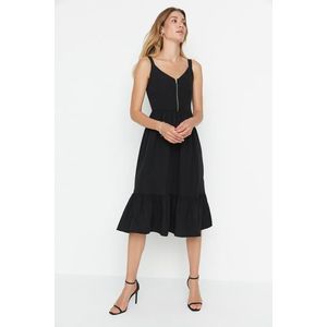 Trendyol Black Skater/Waist Opening Zipper Detail Midi Woven Dress obraz