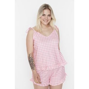 Trendyol Curve Plus Size Knitted Pajamas with Printed Straps obraz