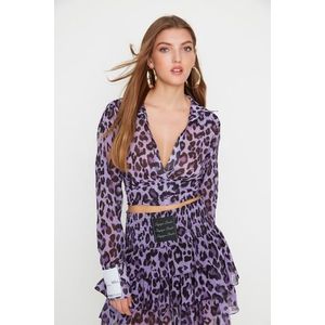 Trendyol X Sagaza Studio Purple Leopard Print Chiffon Shirt obraz