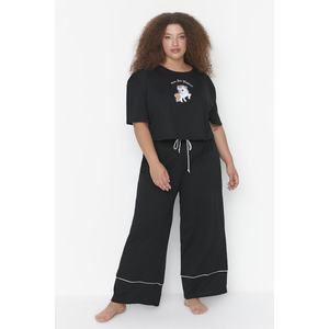 Trendyol Curve Black Printed Široké Nohavice Pletené pyžamo Set obraz