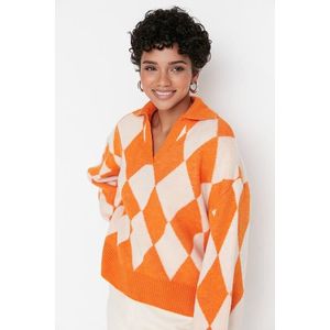 Trendyol Orange Wide Fit Soft Textured Patterned Knitwear Sweater obraz