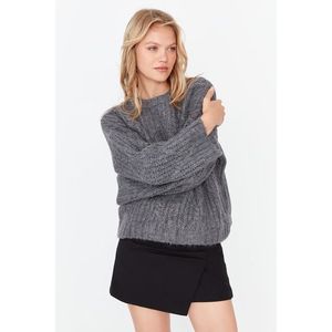 Trendyol antracitový pletený svetr s měkkou texturou a širokým střihem obraz