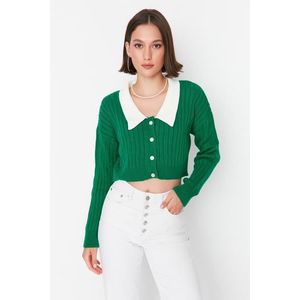 Trendyol zelený super crop žebrovaný pletený svetr obraz