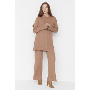 Trendyol Camel Slit Detailed Cardigan-Pants Knitwear Set obraz