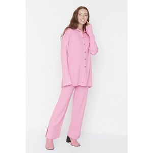 Trendyol Pink Slit Detailed Cardigan-Pants Knitwear Set obraz