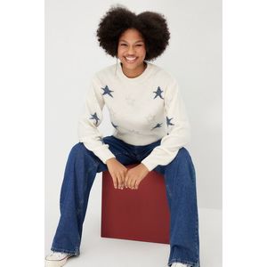 Trendyol Ecru Crop Soft Textured Patterned Knitwear Sweater obraz