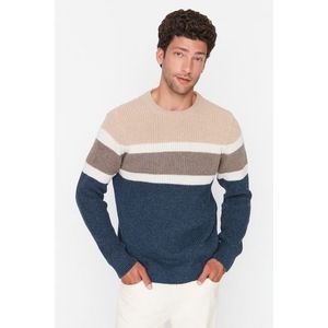 Trendyol Beige Slim Fit Crew Neck Paneled Knitwear Sweater obraz