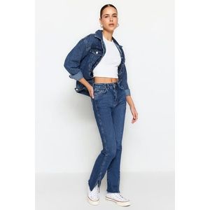 Trendyol Navy Blue Rozparek s vysokým pasem Slim Flare Jeans obraz