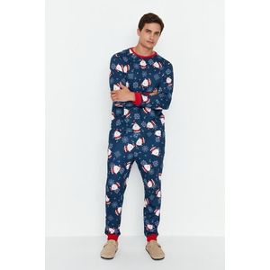 Trendyol Navy Blue Men's Regular Fit Knitted Pajamas Set Family Combo obraz