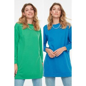 Trendyol Blue-Green 2-Pack Crew Neck Basic Knitted Sweatshirt obraz