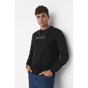 Trendyol Men's Black Regular Fit Crew Neck Long Sleeve Sweatshirt obraz