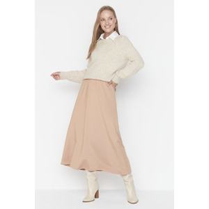 Trendyol Beige High Waist Knitted Skirt With Button Closure obraz