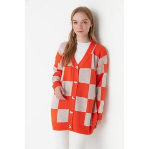 Trendyol oranžový kostkovaný vzor pletený svetr obraz