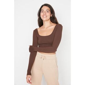Trendyol Brown Crop Knitted Blouse obraz