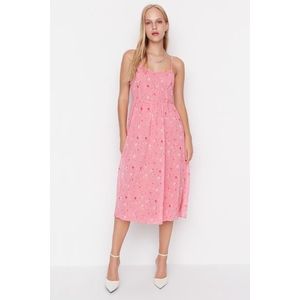 Trendyol Růžový Květinový A-linie Strappy Mini tkané šaty obraz