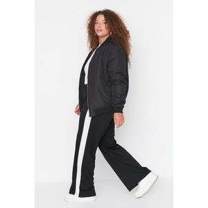Trendyol Curve Černá elastická pásová proužek Detailní pletené kalhoty se širokými nohavicemi obraz