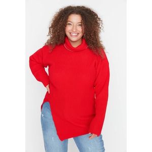 Trendyol Curve Red Turtleneck Slit Knitwear Sweater obraz