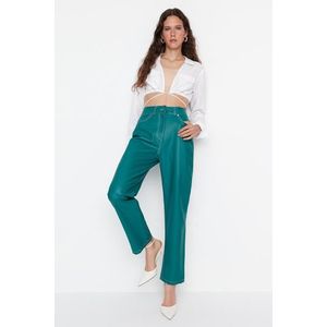 Trendyol Limitovaná edice zelených rovných tkaných kalhot z umělé kůže obraz