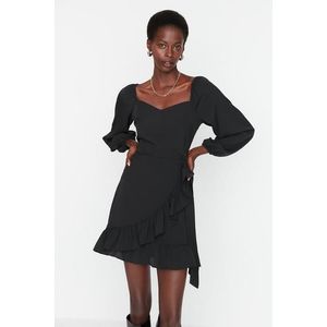 Trendyol Black Flounce Super Mini tkané šaty obraz