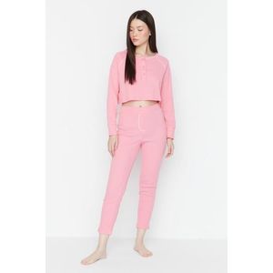 Sada růžového manšestrového pyžama s knoflíky od značky Trendyol obraz