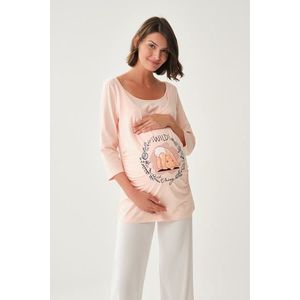 Dagi růžové tričko s lodičkovým výstřihem a dlouhým rukávem pro těhotné z bavlny obraz