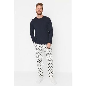 Trendyol Navy Blue 100% Cotton Regular Fit Printed Knitted Pajamas Set obraz