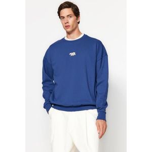 Trendyol Navy Blue Oversize/Wide Cut Fit Animal Embroidered Fleece Sweatshirt obraz