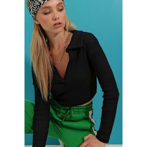 Trend Alaçatı Stili Women's Black Polo Neck Corduroy Soft Textured Crop Top obraz