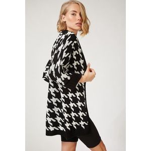Happiness İstanbul Women's Black and White Patterned Loose Knitwear Cardigan obraz