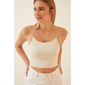 Happiness İstanbul Women's Herbal Cream Knitted Bustier with Thread Straps obraz